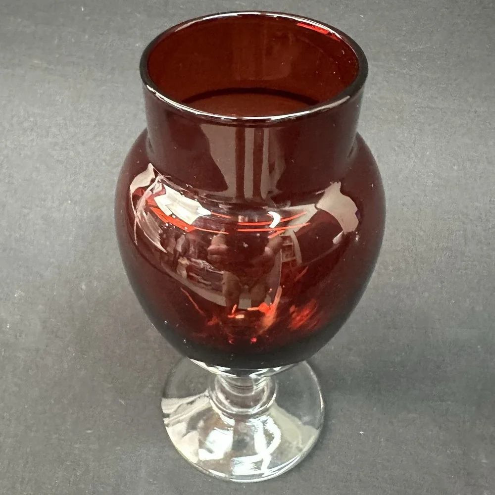 Anchor Hocking Royal Ruby Depression Glass Apothecary Jar With Clear Pedestal.